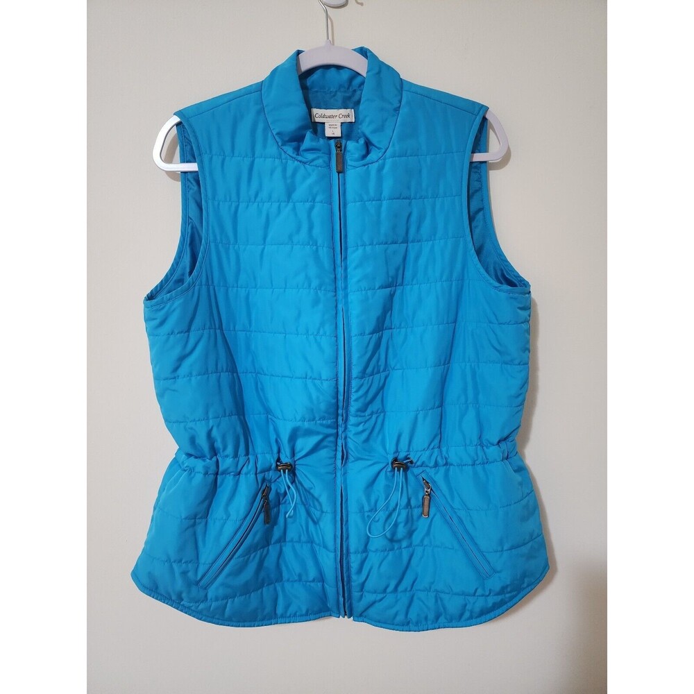 Coldwater Creek Womens Quilted Vest Blue Sleeveless Adjustable Waist Size L (14)